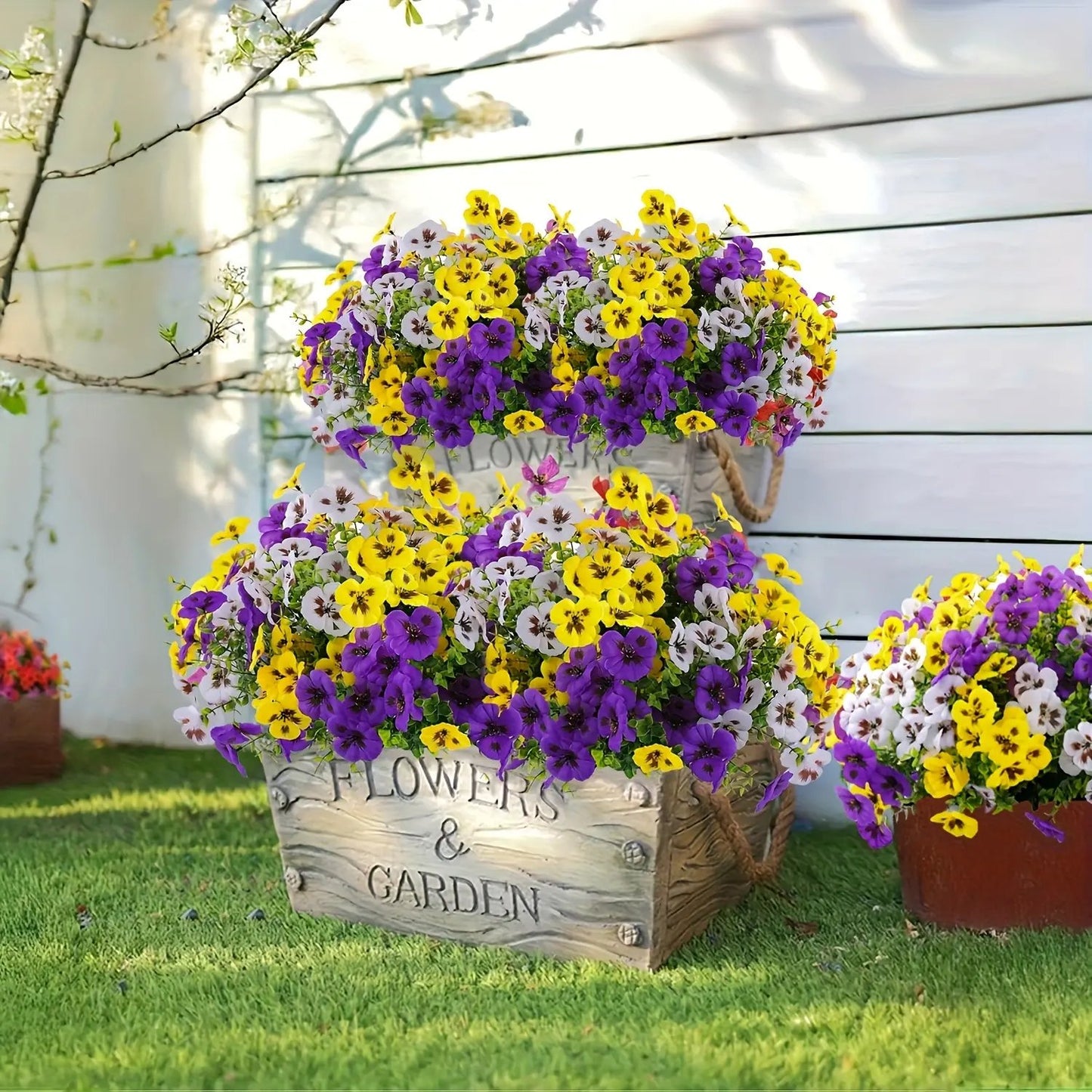 12.56-inch Artificial Tricolor Violet Flowers - Imitating UV Resistant