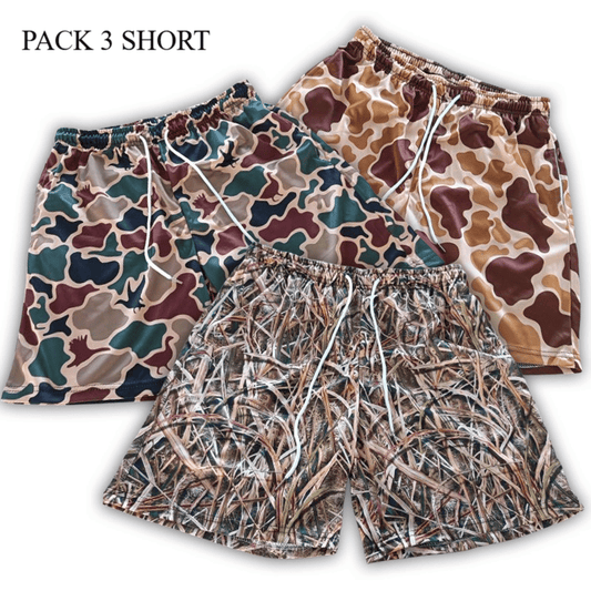 Pack 3 Duck Hunting Camo Shorts - 7 Inch Inseam Camo Mesh Design