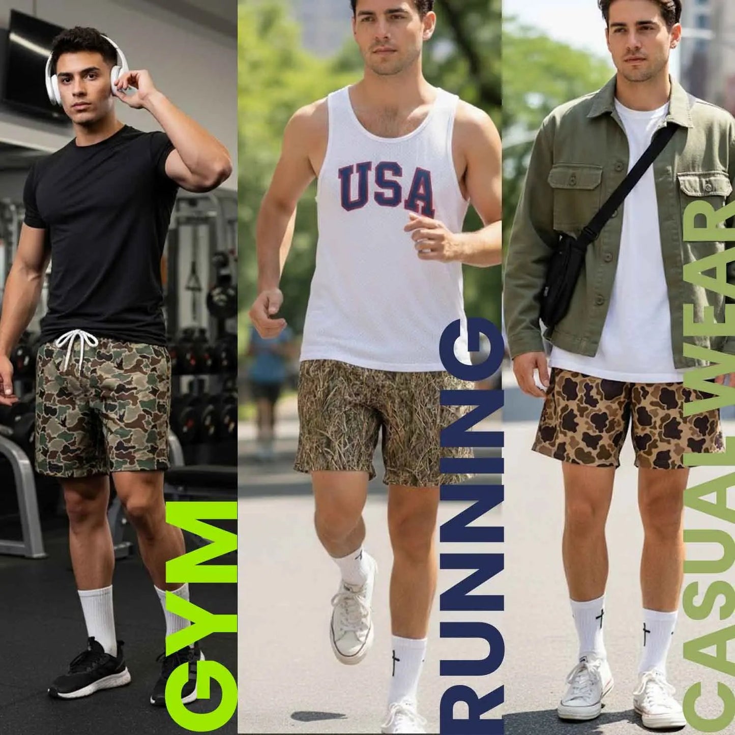 Pack 3 Duck Hunting Camo Shorts - 7 Inch Inseam Camo Mesh Design